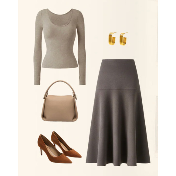 OGL Cashmere-like Flared Maxi Skirt PETITE L - Picture 2 of 4